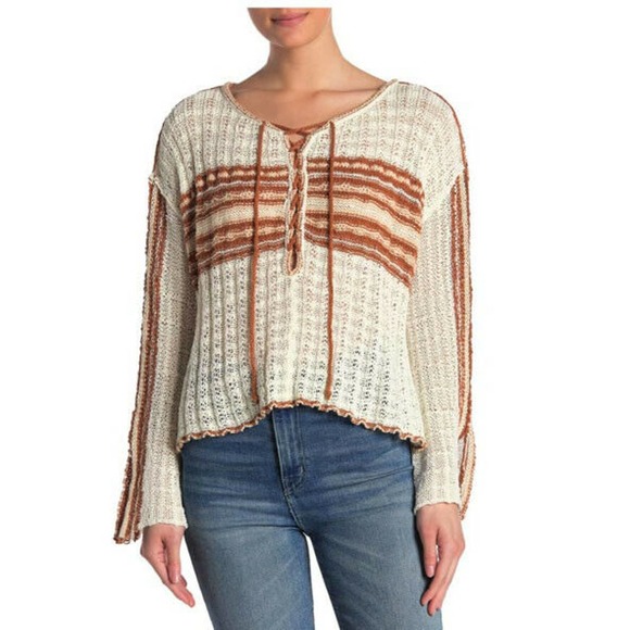 Free People Boho Marina Bay Crochet Open Knit Lightweight Lace Sweater Size XS - Picture 1 of 10